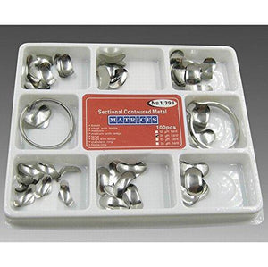 Vinmax 100pcs Dental Set of Matrix Sectional Contoured Metal Matrices No.1.398 lmws + 2 Rings