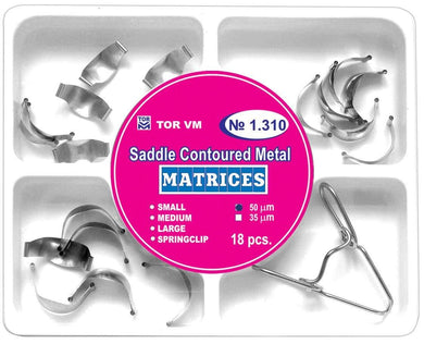 Dental Saddle Contoured Metal Matrices Matrix 18 pcs with Springclip