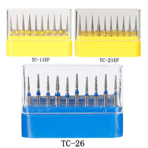 Y&W&F 10pcs Polisher 1.6mm Handle Dental Diamond Burs High Speed TC Series Polishing Dentist Burrs High Speed Polishing Grinding